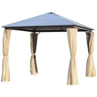 Gazebo da Giardino 3x3m con Tetto in Policarbonato e Zanzariere, Caffè e Khaki