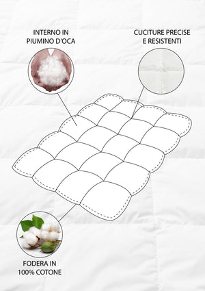 Piumino invernale autunnale vera piuma d'oca 3 misure 50/50 Caldo 320Gr/Mq Piumone 3 Misure - Bianco - Matrimoniale