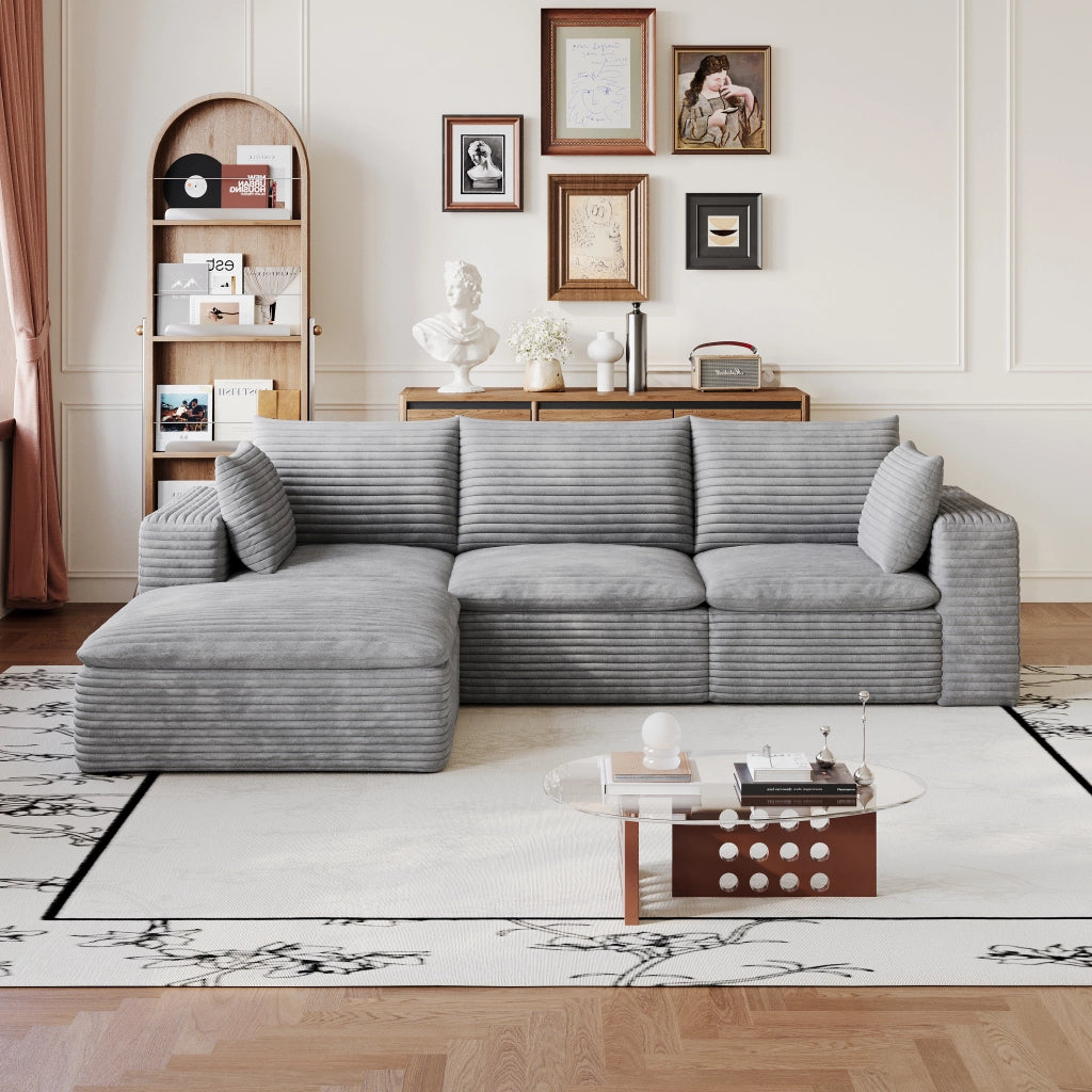 Divano Cloud 260 cm ¨C MINIMAL ¨C Velluto a Coste Grigio Scuro, Imbottito, Senza Montaggio