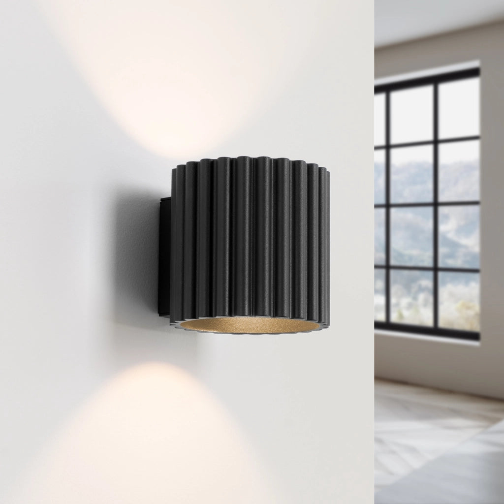Pure Lume VISTAO applique nera tubo rigato 10cm su-giù G9