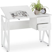 Scrivania Piano Reclinabile Cassettiera 2 Cassetti Tavolo Porta PC Computer Bian