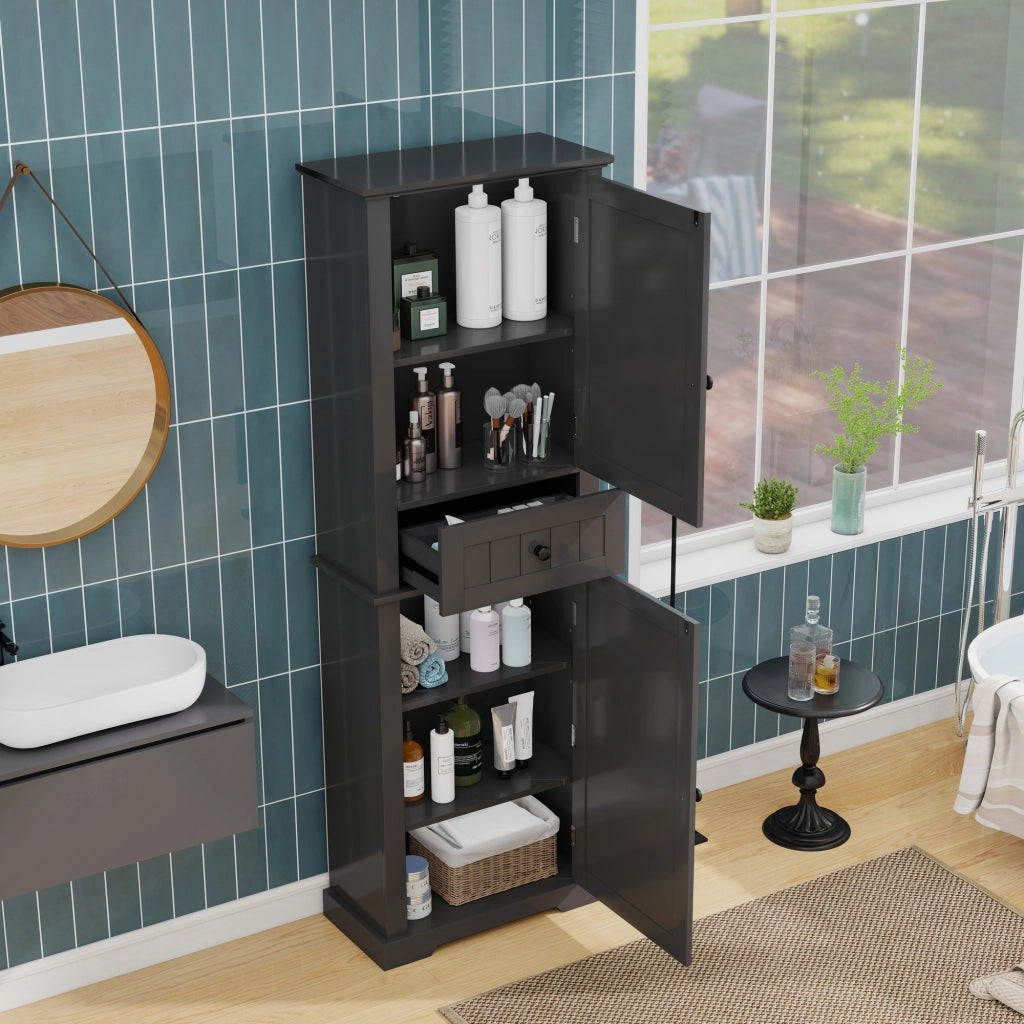 Mobile da bagno con 2 ante; 1 cassetto e ripiani regolabili - per bagno - nero