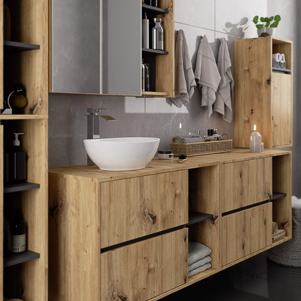 Mobile bagno senza lavabo VAMI sospeso Rovere Artisan, Grigio Grafite 90 cm 2 cassetti 90x45,5x60 cm