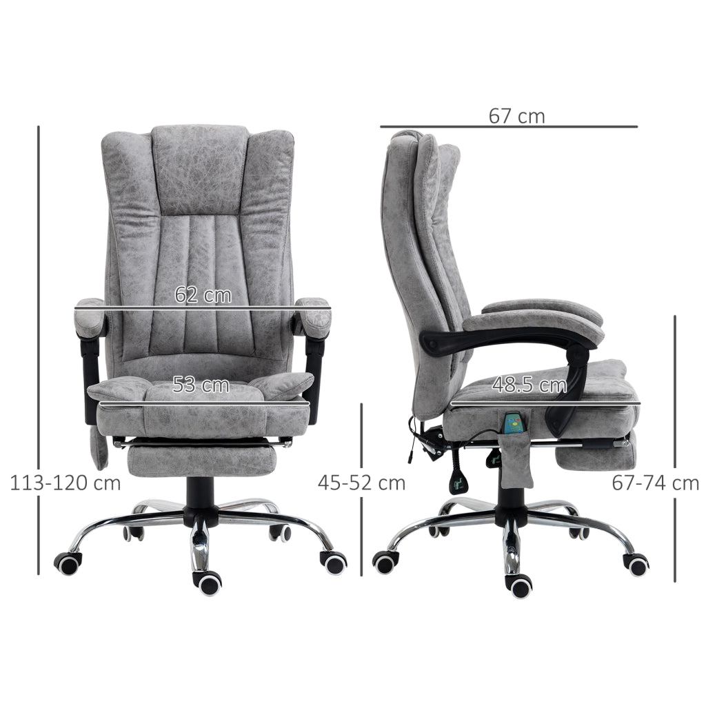 Poltrona massaggiante elettrica da ufficio ¨C Zephmum ¨C Grigio, rivestimento similpelle, schienale reclinabile, poggiapiedi