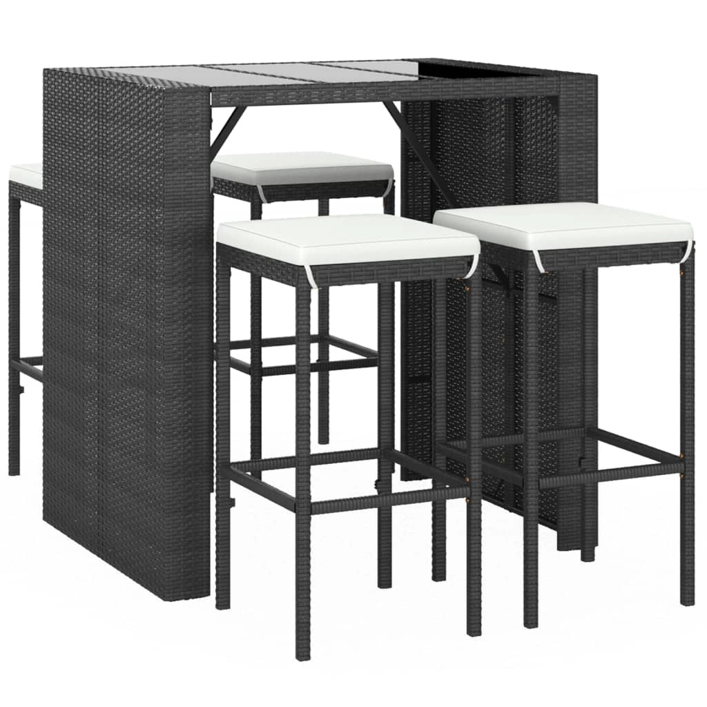 Set bar da giardino da 5 pezzi con cuscini in polyrattan nero 02_0013388