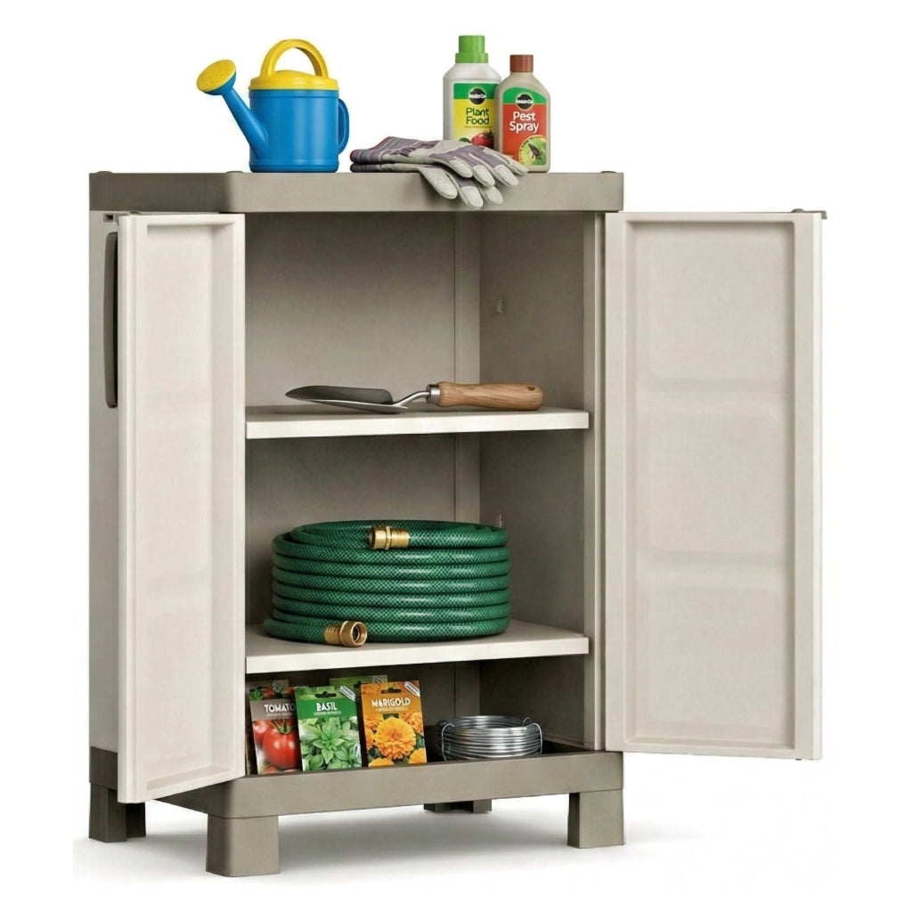 Armadio da esterno Strathmore, Mobile outdoor, Mobiletto giardino multiuso, Contenitore per balcone o garage, Made in Italy, 65x45 h97 cm, Sabbia