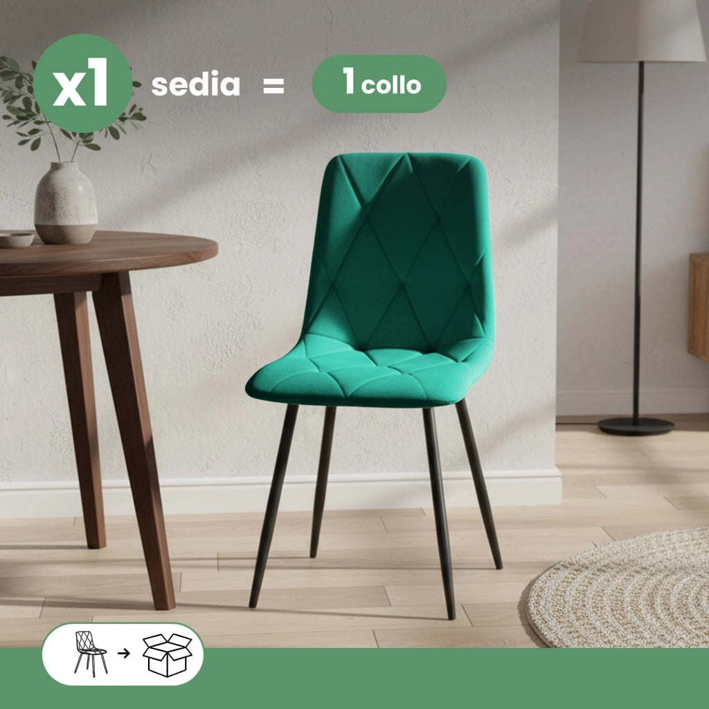 Sedia in velluto trapuntata MILO Verde Bottiglia gambe nere
