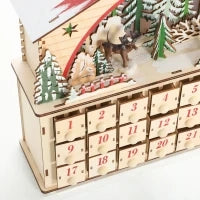Calendario dell'Avvento da riempire con 24 caselle, Luci a LED, in Legno Naturale, 36 x 10 x 34 cm