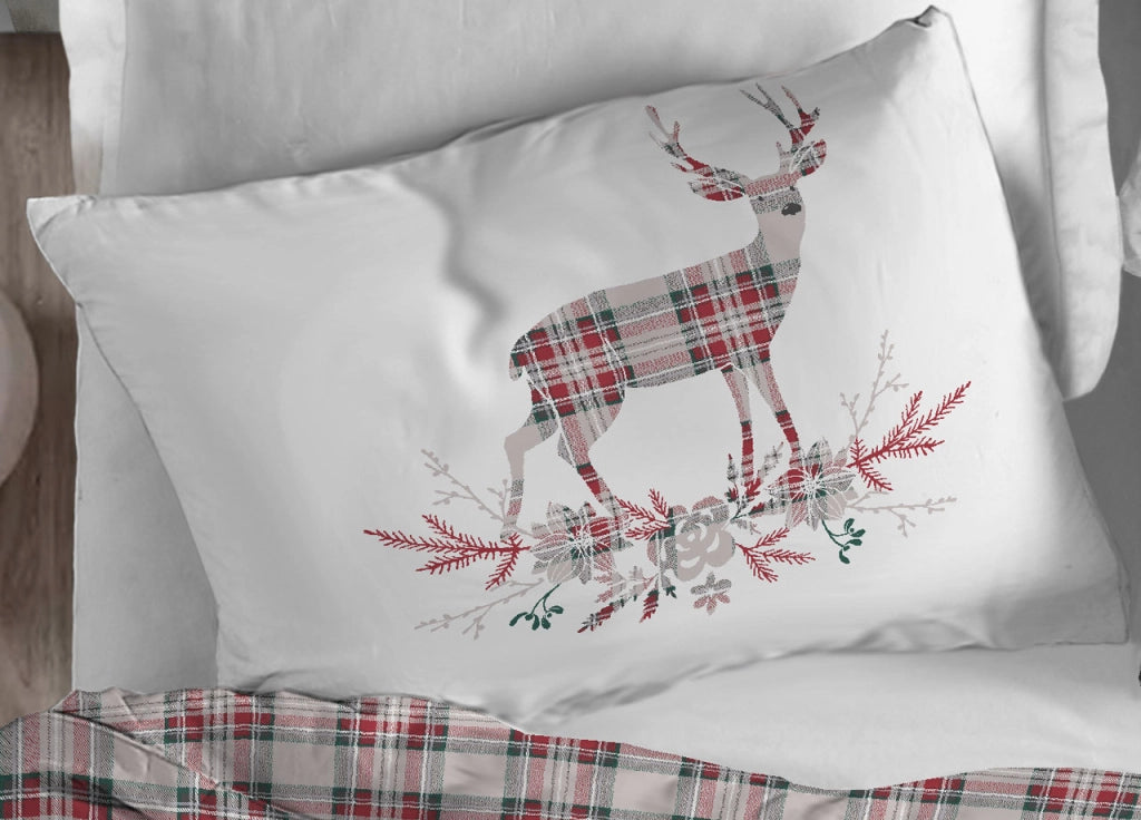 Copripiumino Sacco Piumone Cotone Flanella Pensieri Delicati Dis. Tartan Cervo - Singolo - Rosso