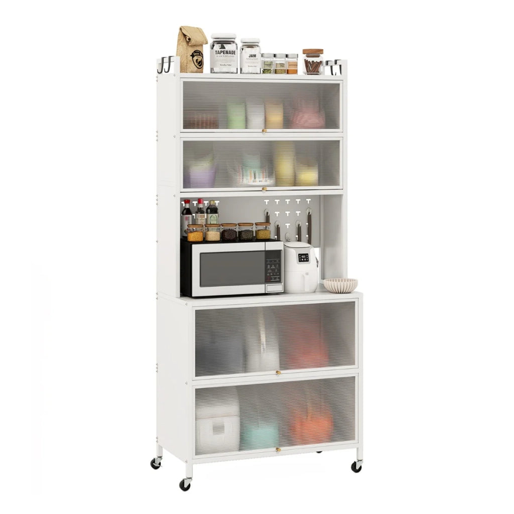 Mobile da cucina 80 x 40 x 178 cm con ruote e ante a battente design elegante in acciaio al carbonio bianco 20_0015276