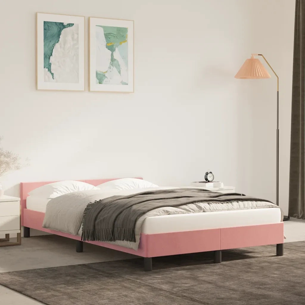 Giroletto con Testiera senza Materasso-Struttura Letto Rosa 120x200 cm Velluto