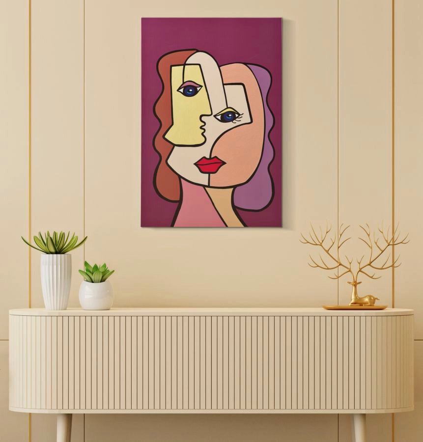 Stampa Dipinta Faces New 2 60x3x90 cm in Legno e Tessuto