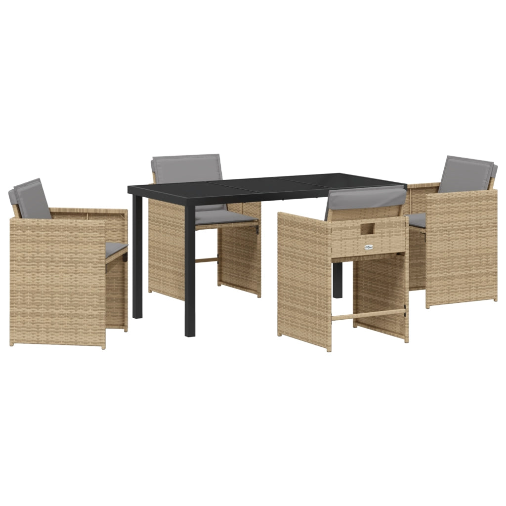 Set di Mobili da Giardino 5 Pezzi con Cuscini Beige Rattan Polipropilene