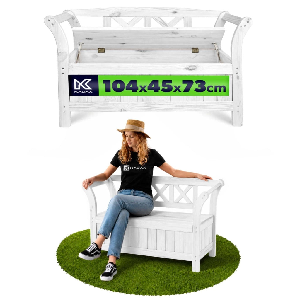 Panchina da giardino in legno KADAX con contenitore e schienale per terrazzo, 119 cm