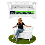 Panchina da giardino in legno KADAX con contenitore e schienale per terrazzo, 119 cm