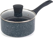 Pentola in acciaio con rivestimento antiscivolo 18 cm / 2 L pentola in acciaio con coperchio in vetro resistente al calore, pentola in acciaio per induzione Pentola per verdure e zuppe con manico in bakelite e esterno resistente al calore, Stone Nightfall