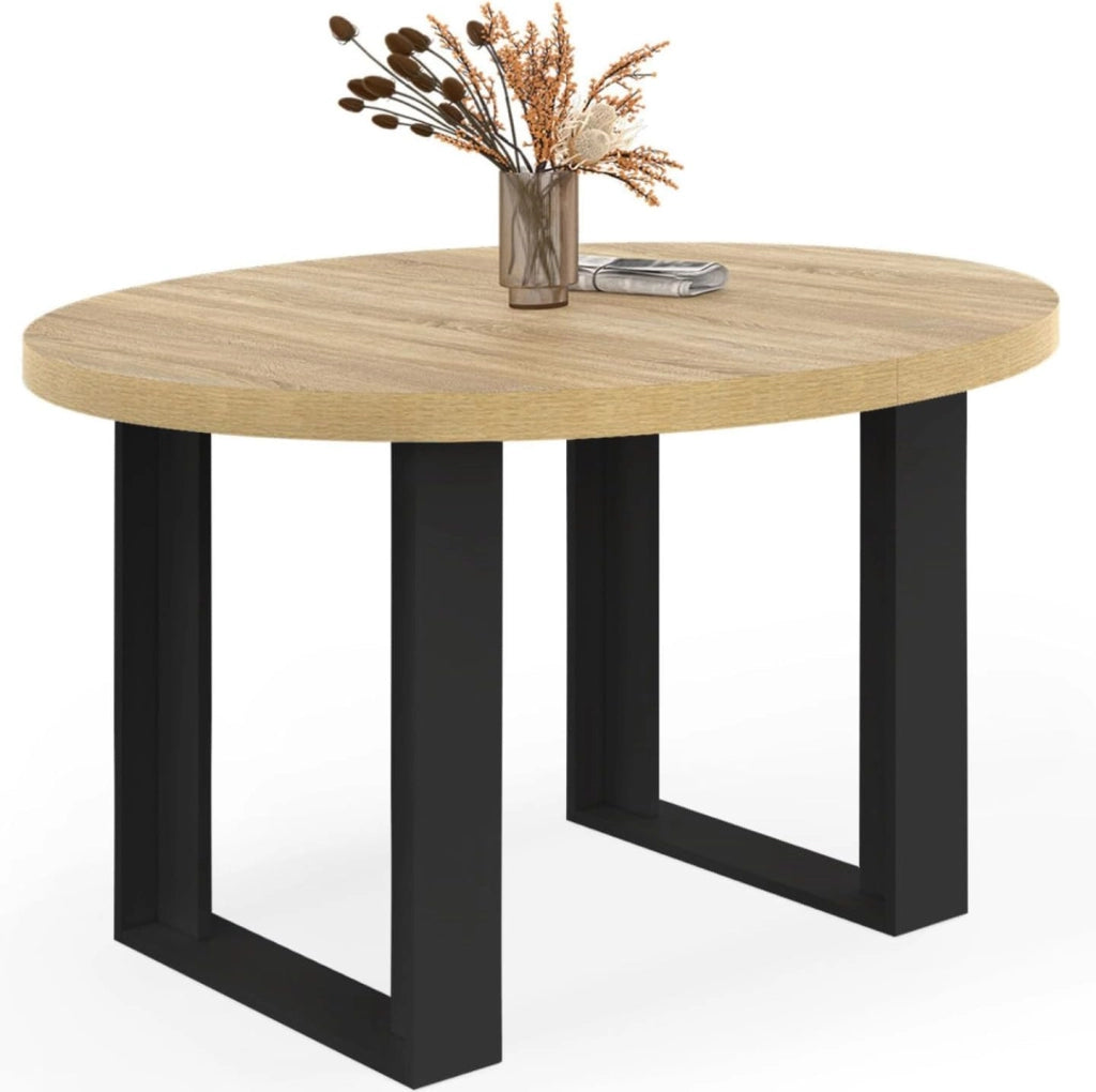 Tavolo da pranzo rotondo allungabile PHOENIX a 4 posti in legno e nero 110 cm
