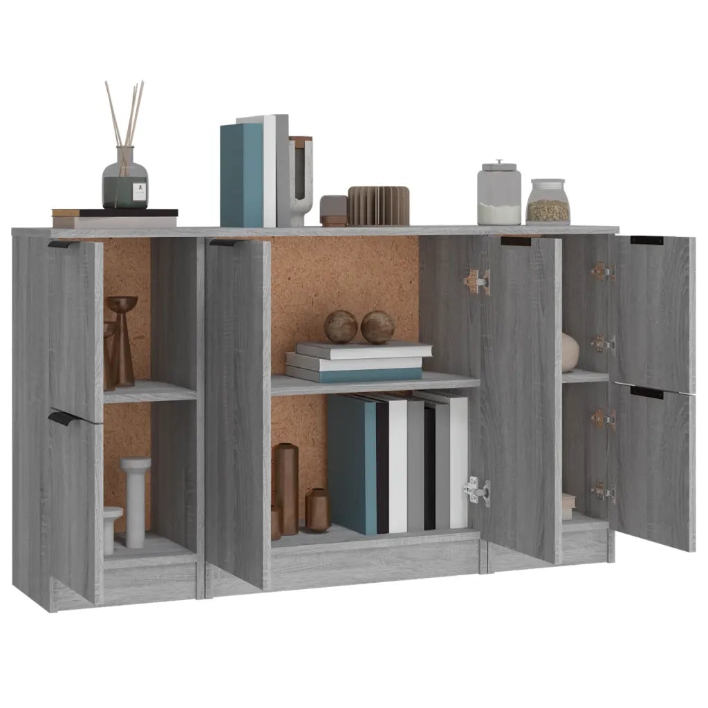 Credenze 3 pz Grigio Sonoma in Legno Multistrato 3115850