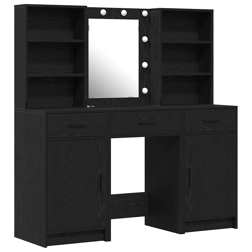 Set da tavolo da trucco con LED con cassetto 3 pcs Rovere Nero 3334291