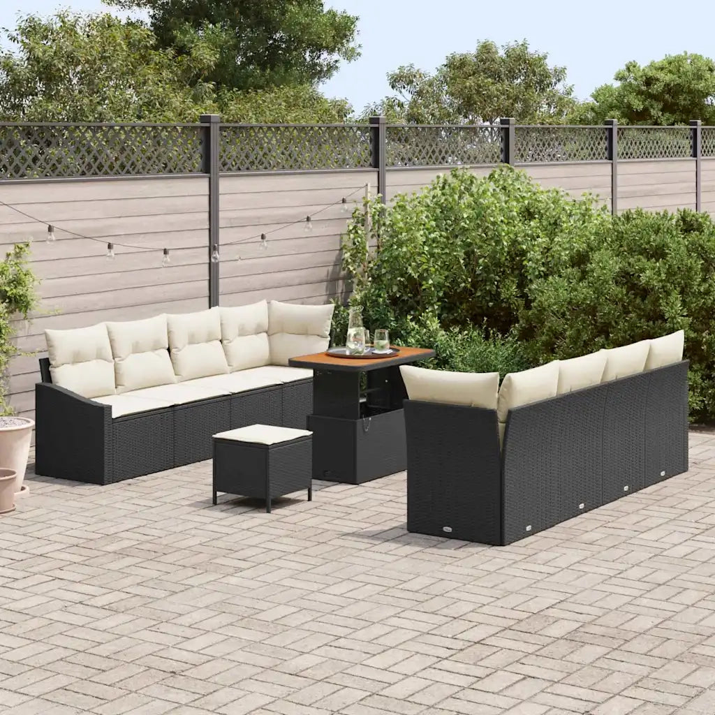 Set Divano da Giardino con cuscino 11 pcs Nero e Crema