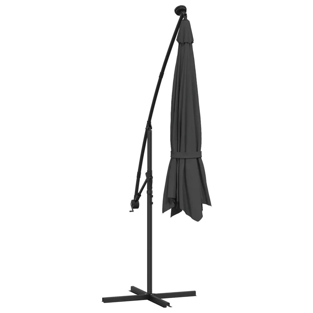 Ombrellone a Sbalzo con LED e Palo in Acciaio 350 cm Antracite 44525