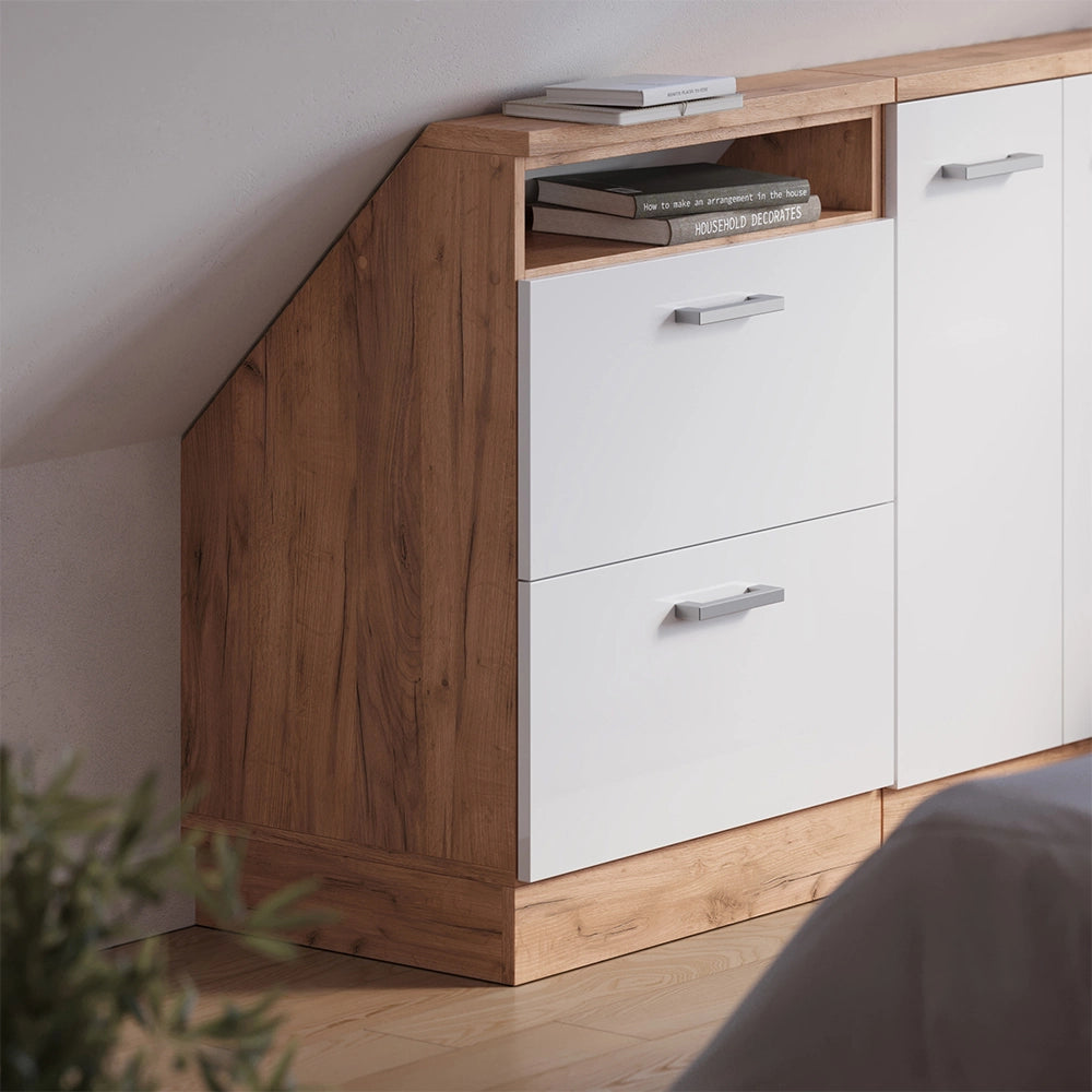 Mobile sottotetto Rion Bianco lucido/Rovere dorato con 2 cassetti Vicco