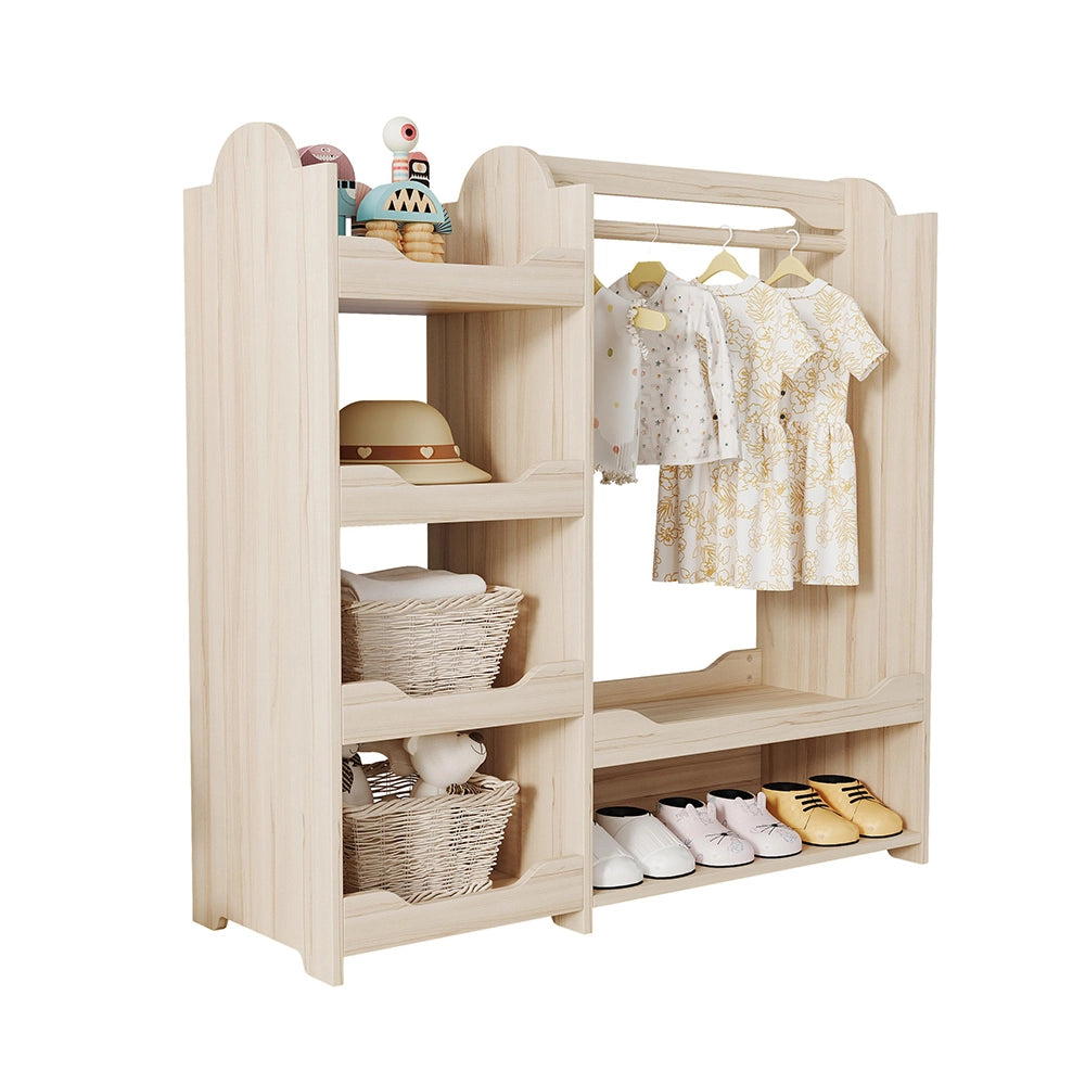 Armadio guardaroba bambino 110x39x110 cm - Xylo - in legno naturale, con appendiabiti e 4 ripiani