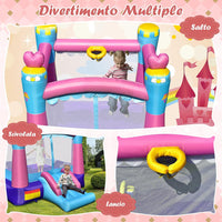 Castello Gonfiabile per Bambini, Casa Gonfiabile con Scivolo, Area per Saltare, con Borsa di Trasporto e Kit di Riparazione, per 3 Bambini di 3-10 Anni, 265 x 334 x 250 cm
