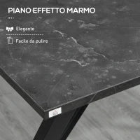 Bancone Bar Tavolo Alto Stile Industriale Effetto Marmo, Legno e Acciaio 120x60x102 cm, Nero