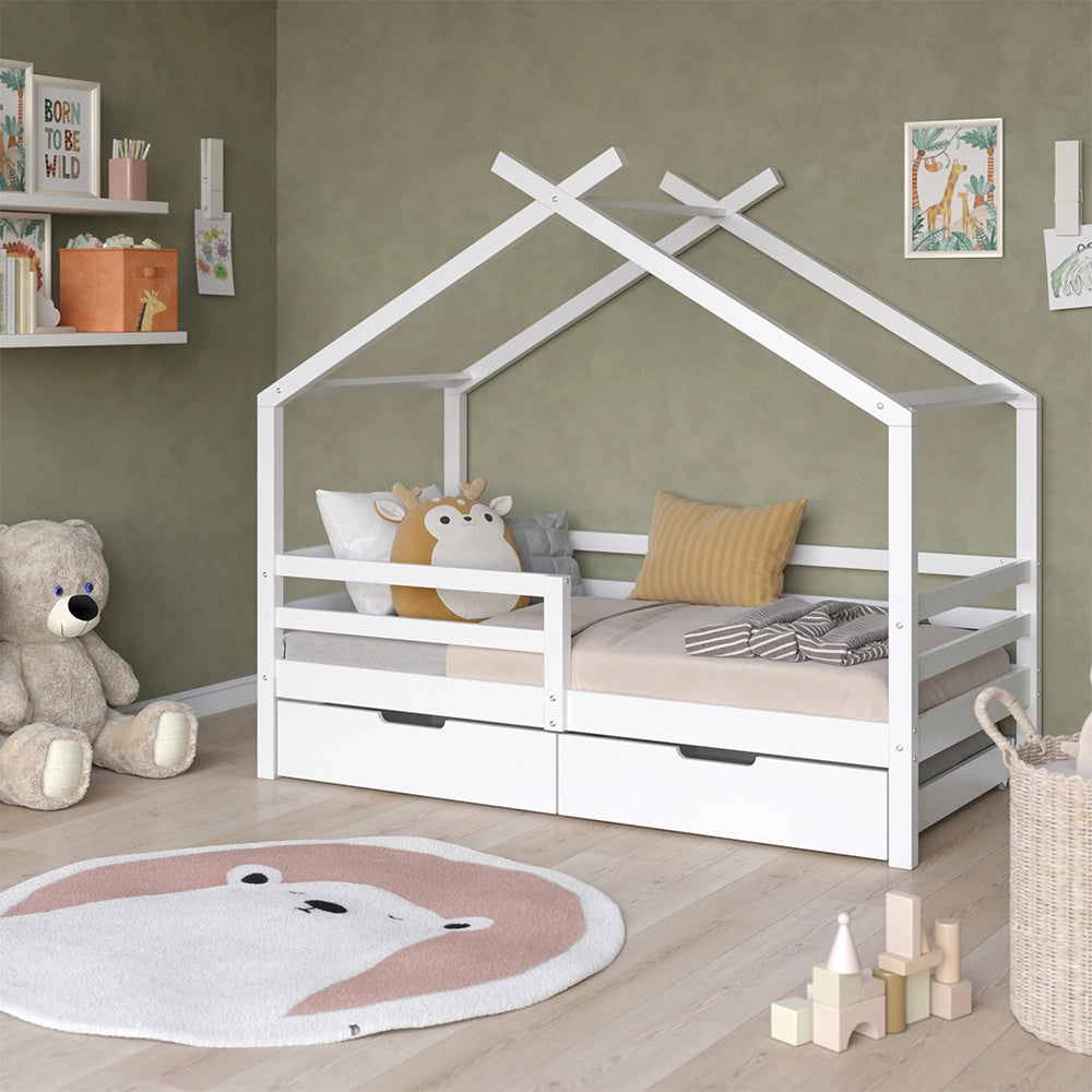 Vitalispa Letto montessori bambini Bianco 160 x 80 cm con scatole portaoggetti