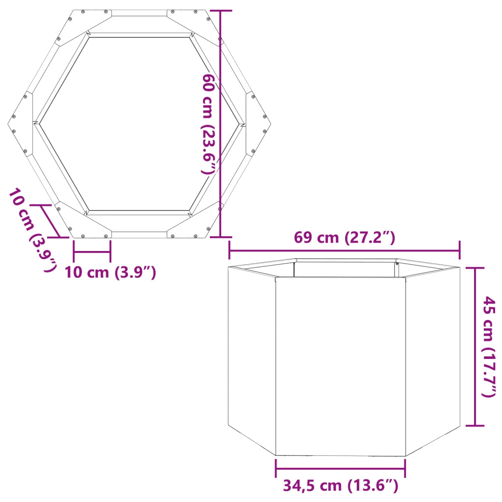 Fioriera da Giardino Verde Oliva Esagono 69x60x45 cm in Acciaio 851125