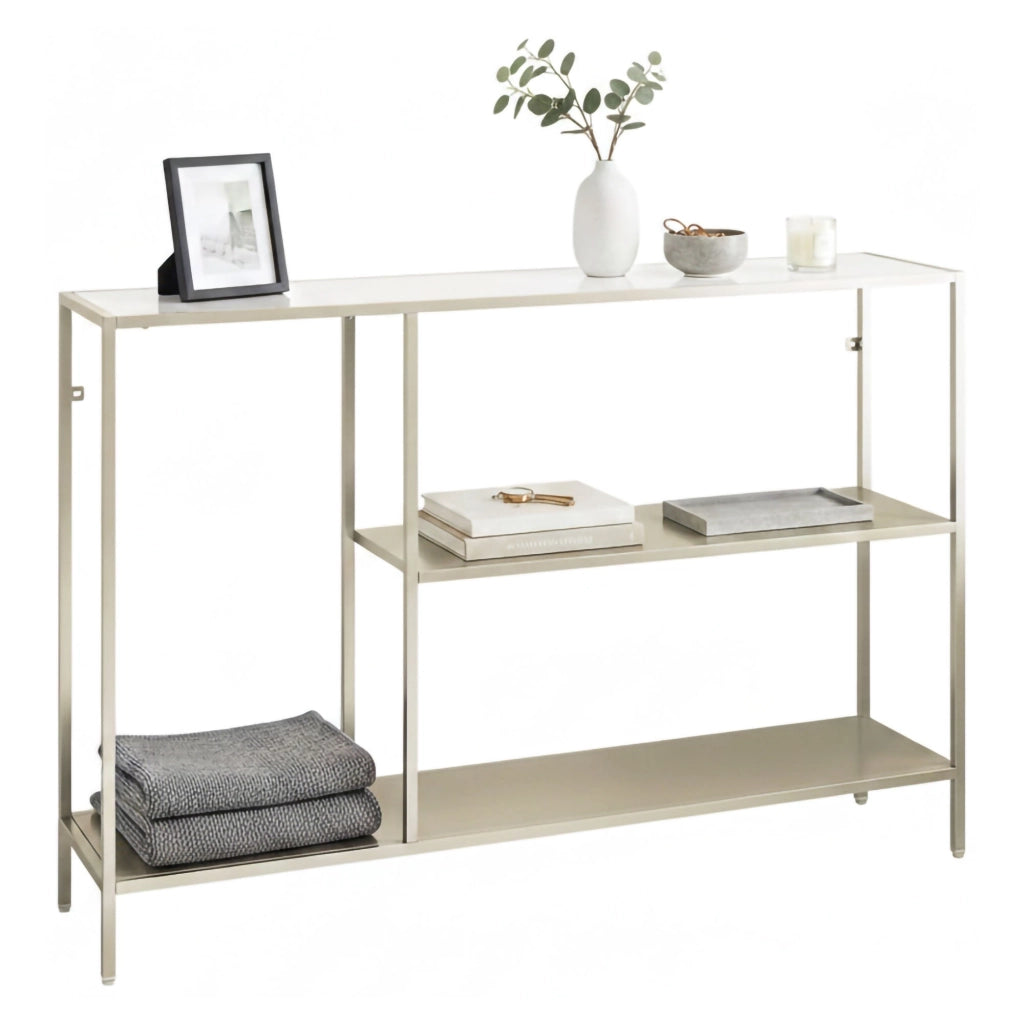 Consolle Vaprio, Tavolo multiuso, Mobiletto d'appoggio, Scrivania da corridoio, 120x30 h80 cm, Panna