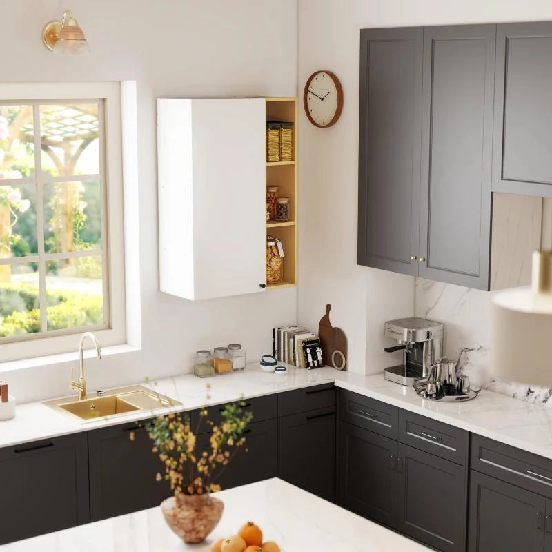 ARMADIETTO BAGNO A PARETE CON RIPIANI REGOLABILI E 3 MENSOLE APERTE, 59.5X30X90 CM, BIANCO E LEGNO