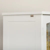 Credenza da Cucina Alta con 2 Armadietti e Cassetto, Ante a Vetri e Ripiani Regolabili, 60x30x160cm, Bianco