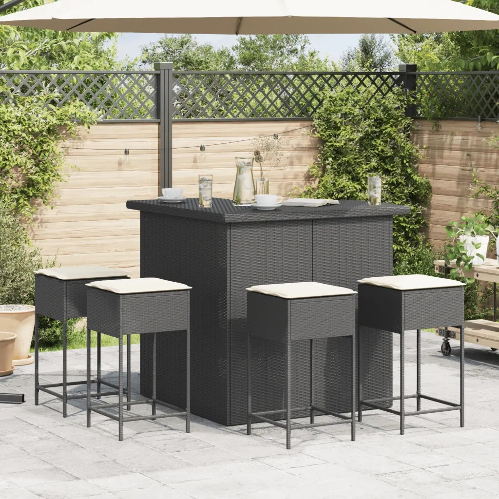Set Bar da Giardino 5 pz con Cuscini in Polyrattan Nero 3261503