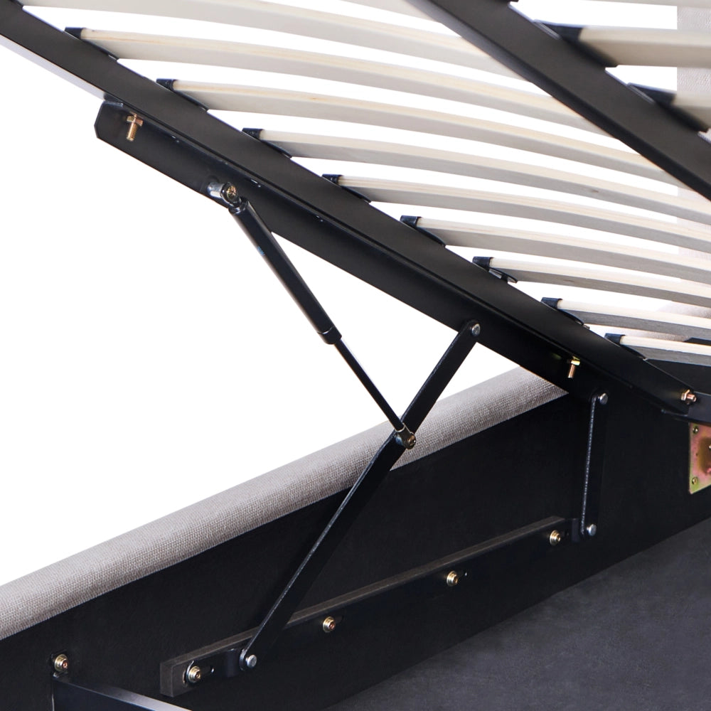 Letto in tessuto di ciniglia imbottito color tortora 180 x 200 cm contenitore elevabile con testiera e rete a doghe