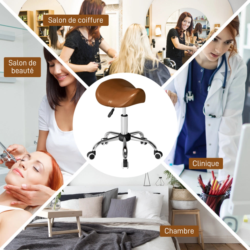 Sgabello da lavoro con rotelle e sella ergonomica ¨C zephmum ¨C marrone 52x53x49-61cm