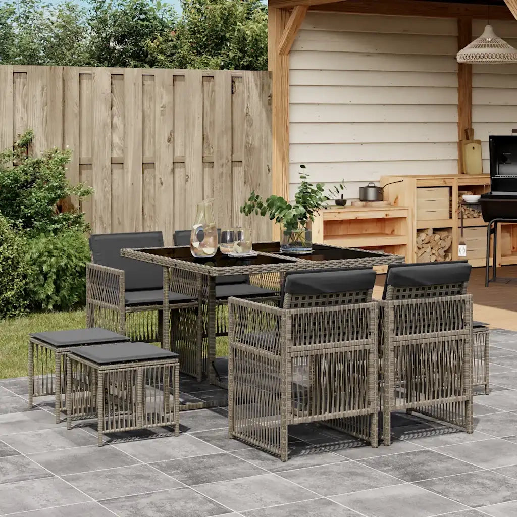 Set da Pranzo da Giardino 9 pz con Cuscini in Polyrattan Grigio 3210956