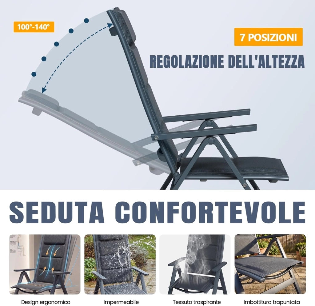 Set Tavolo e Sedie da Giardino 5 Pezzi, Composto da Tavolo 150 cm in Alluminio e 4 Sedie Pieghevoli, Tavolo da Giardino con Finitura a Vena di Legno con Sedie da Terrazza, Balcone, Naturale