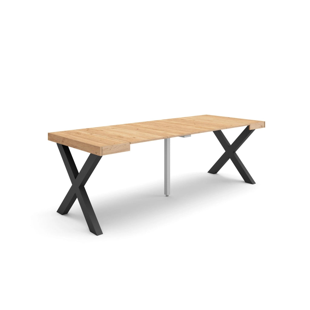 Consolle allungabile, 58 fino 222x90x73cm, Per 10 persone, Gambe in legno, colore Rovere RF2782