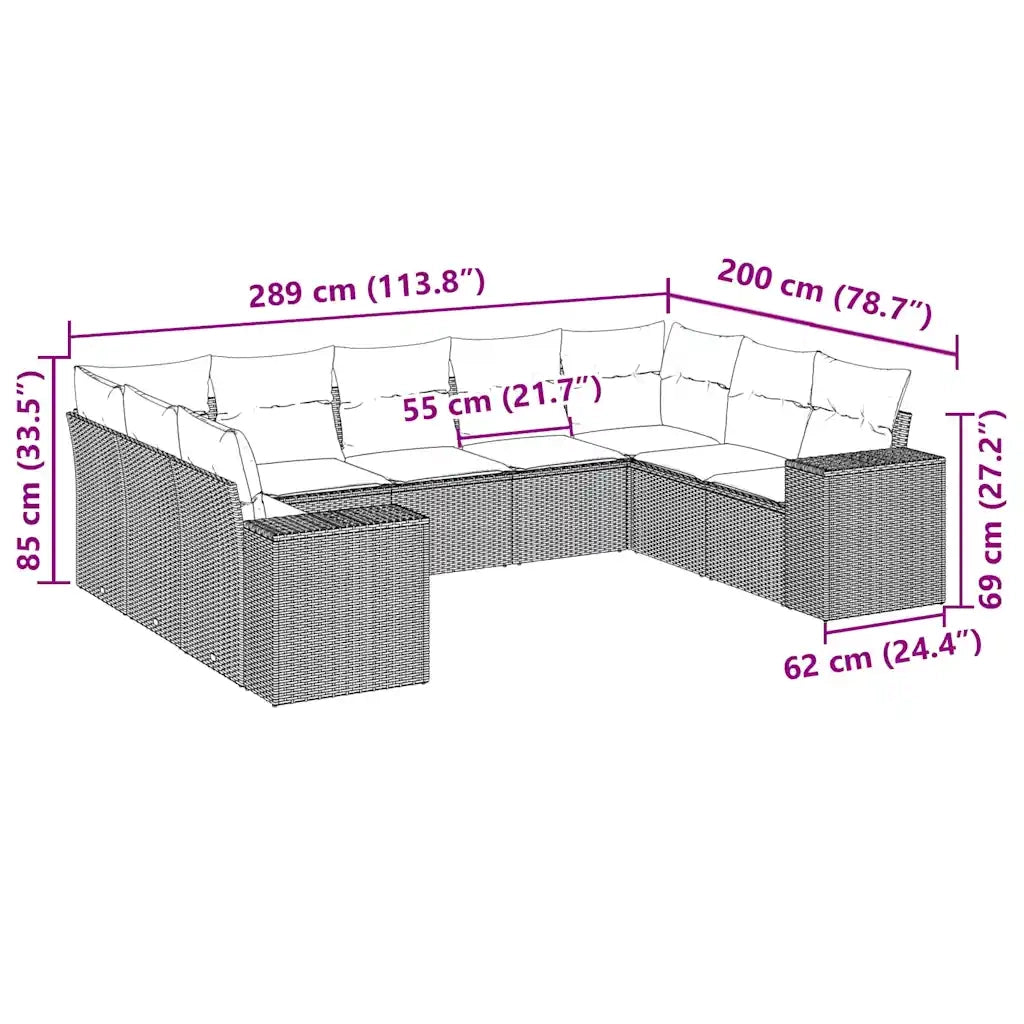 Set Divani da Giardino 9 pz con Cuscini Nero in Polyrattan