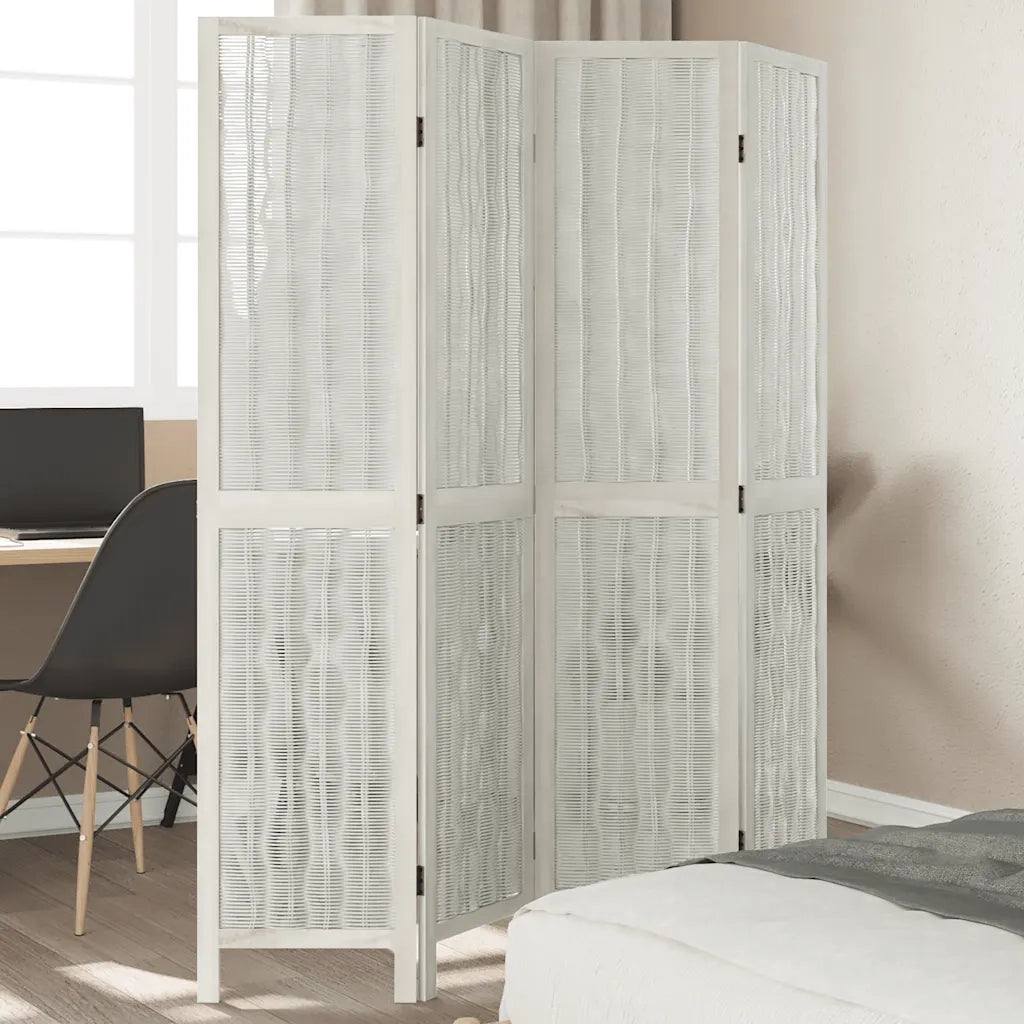 Divisorio Ambienti 4Pannelli Bianco Legno Massello di Paulownia