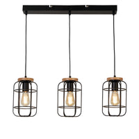 Lampadario Industrial-Nordico Visione Acciaio Nero Marrone 3 Luci E27