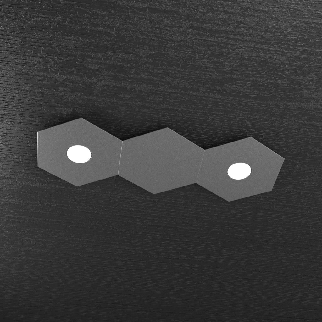 HEXAGON APPLIQUE-PLAFONIERA 2 LUCI + 1 DECORATIVO GRIGIO ANTRACITE 1142-2L1D-GA