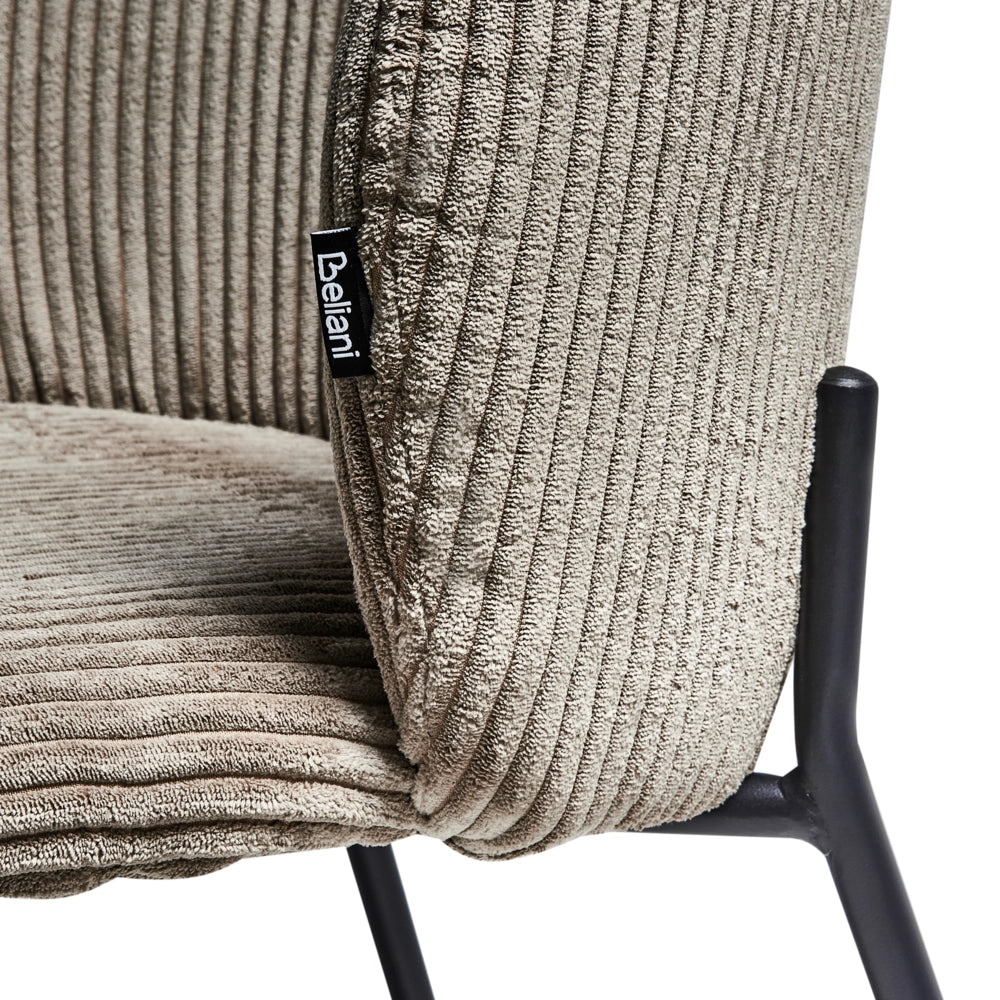 Set di 2 sedie da pranzo in velluto a coste beige con schienale arrotondato Retro