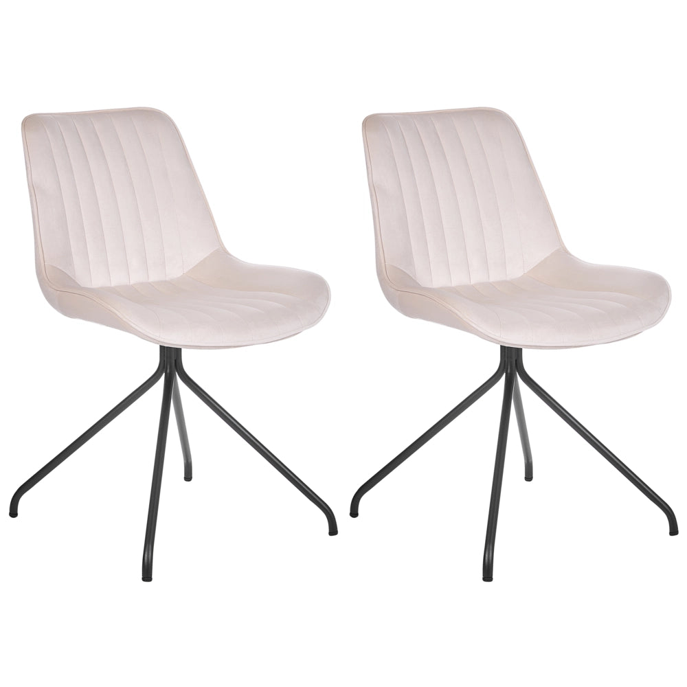Set di 2 sedie imbottite in velluto beige senza braccioli con base a croce sala da pranzo per interni con gambe in acciaio