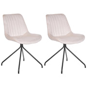 Set di 2 sedie imbottite in velluto beige senza braccioli con base a croce sala da pranzo per interni con gambe in acciaio