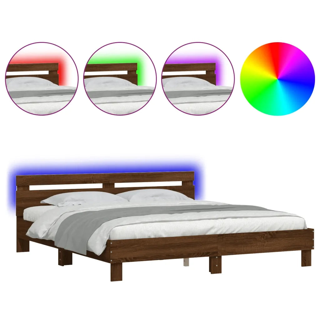 Giroletto con Testiera e LED-Struttura Letto con testiera Rovere Marrone 200x200 cm 977210