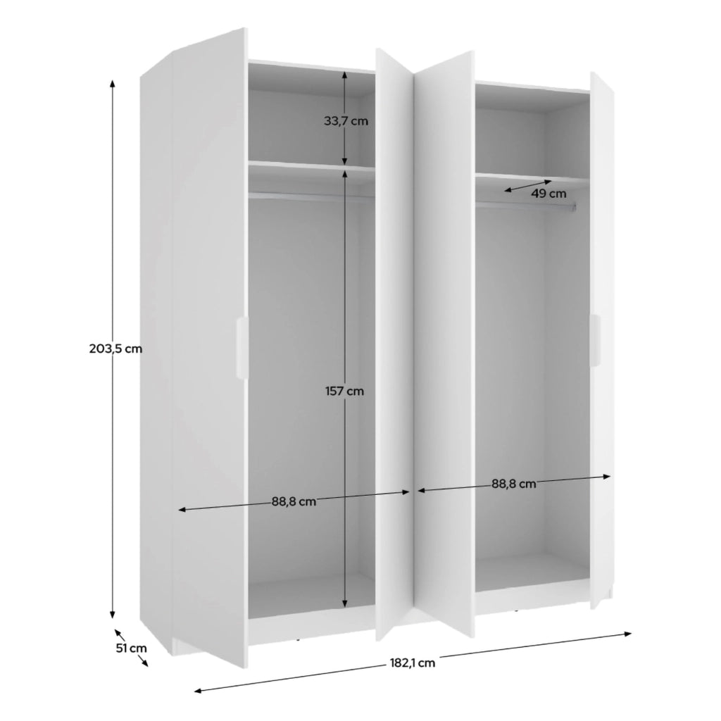 Armadio Camera da Letto Holder, Guardaroba Grande 2 Ripiani, 51x204h cm Bianco