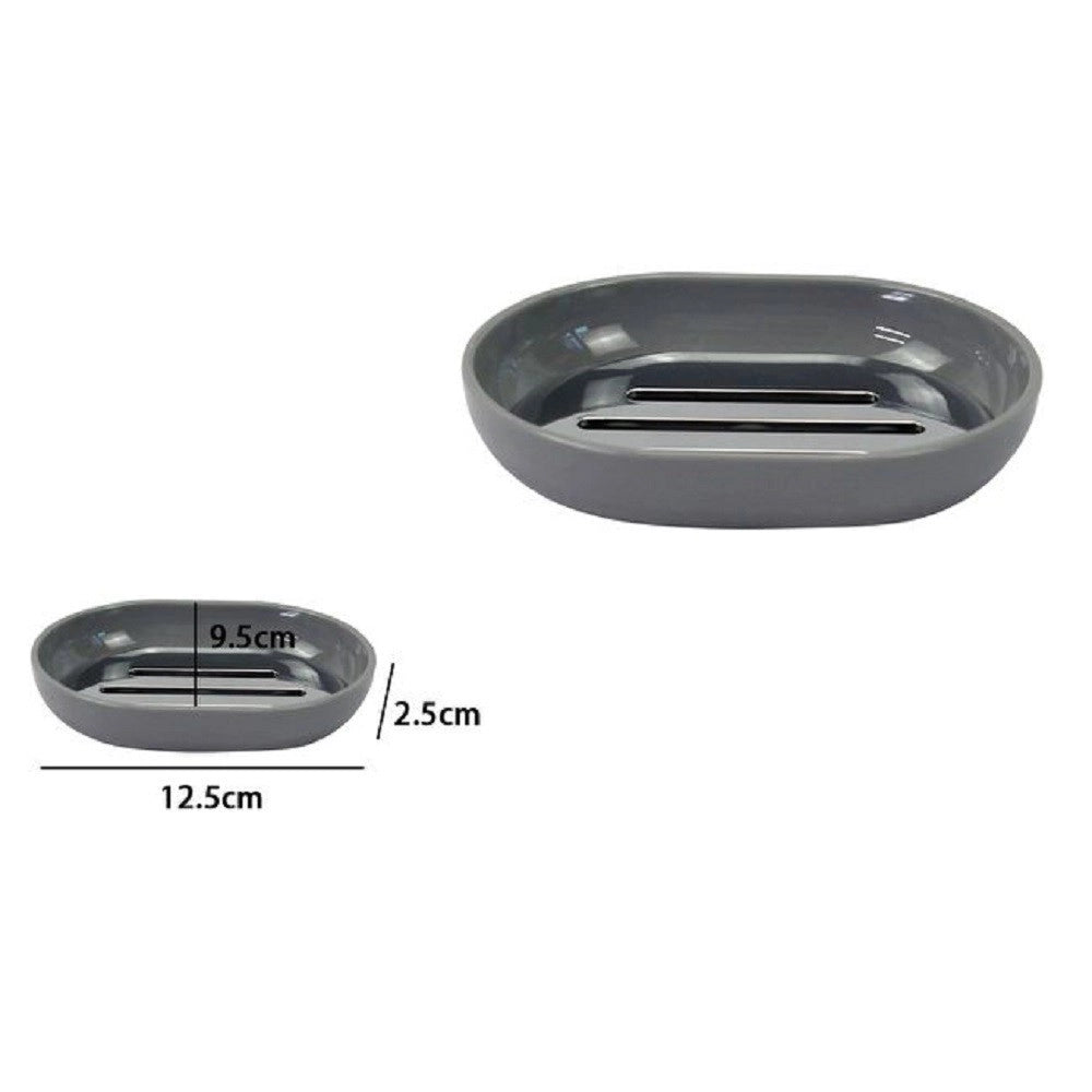 Trade Shop - Piattino Porta Sapone Saponetta Grigio Silver Accessori Bagno 12.5x9.5 Cm 79895 -